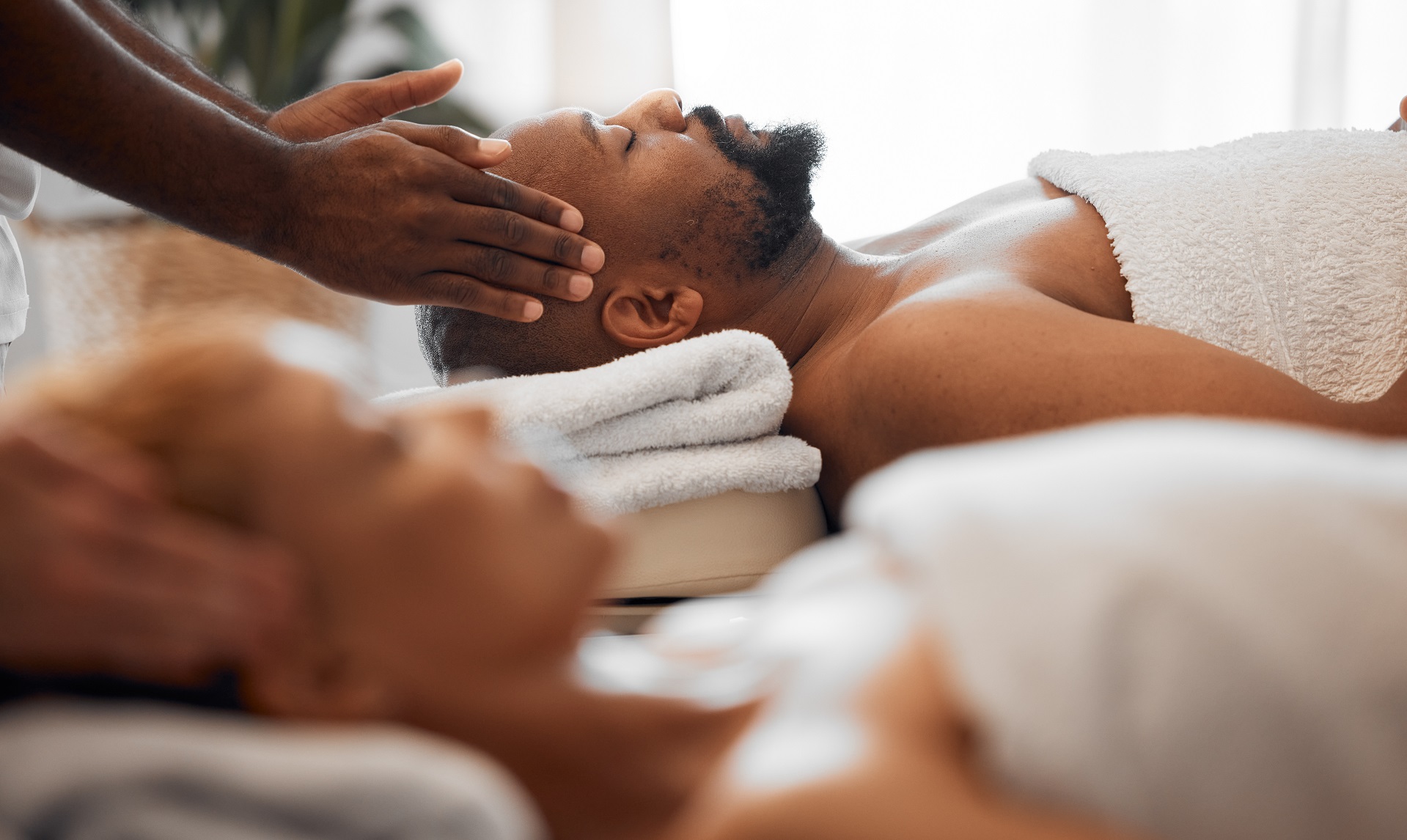 relax man head massage and couple 