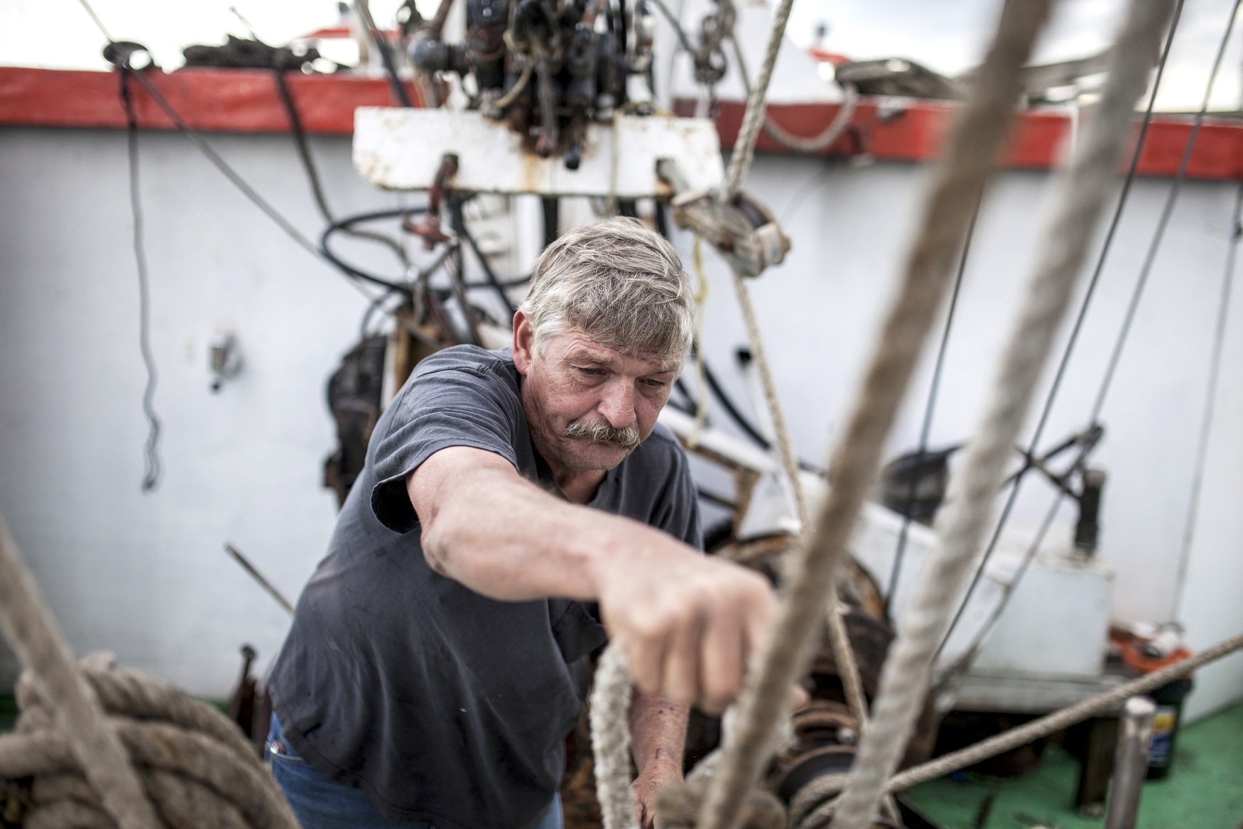 deckhand doing hard work
