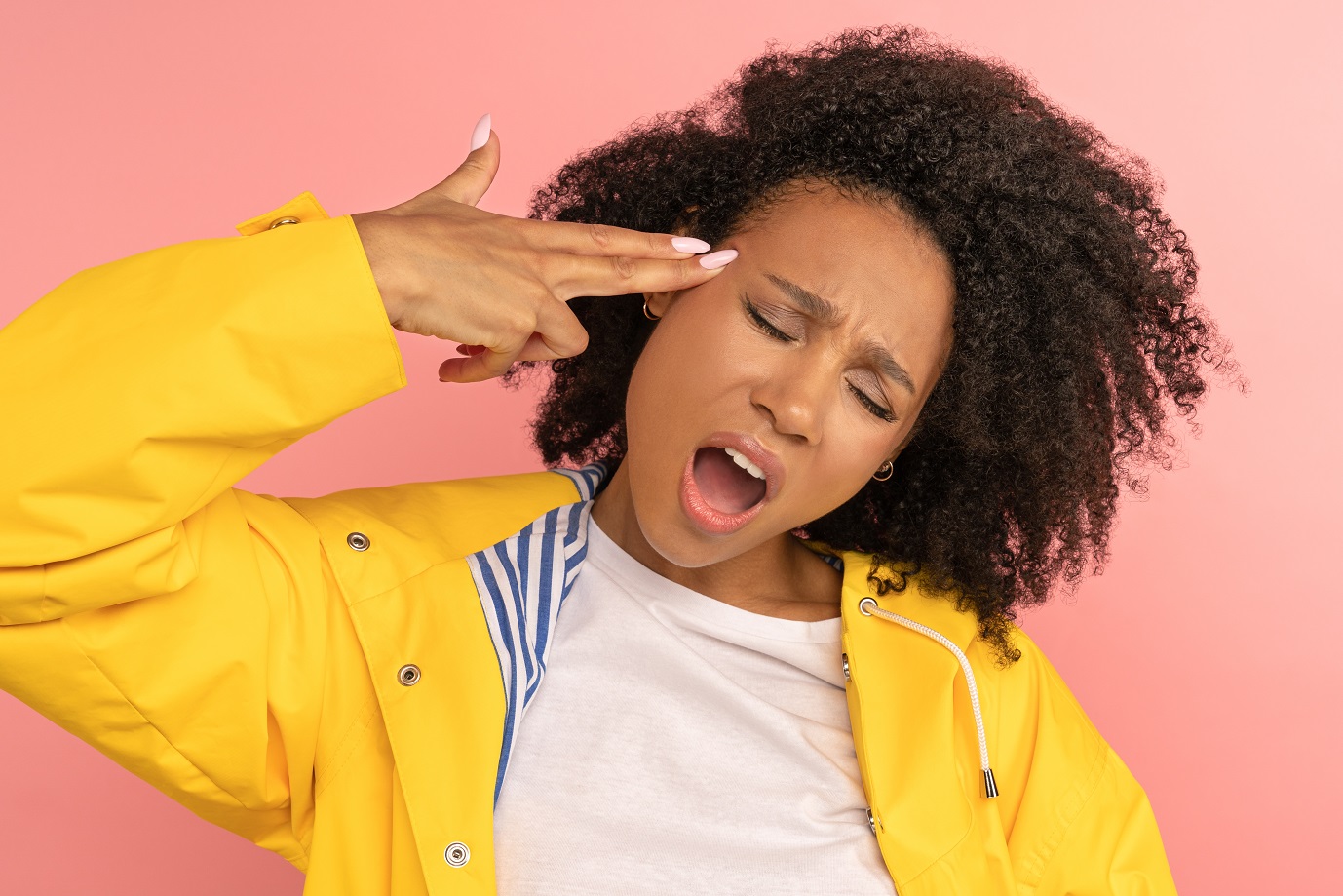 emotional dark skinned girl with curly hair