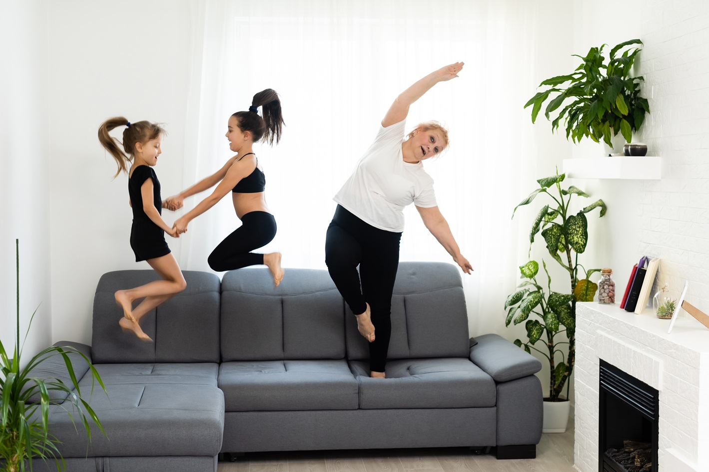 adult woman with her granddaughters morning